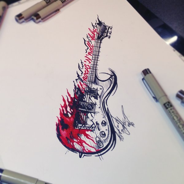 Тату гитара на руке эскиз