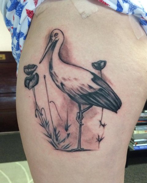 Тату журавль для девушек