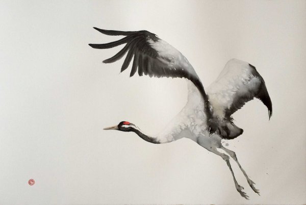 Журавл живопись Япония