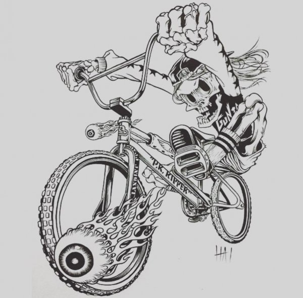 Скелет на велосипеде