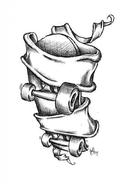 Эскиз скейта для тату