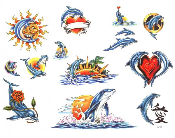 Дельфины и волны тату