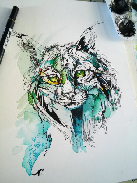 Тату Рысь акварель