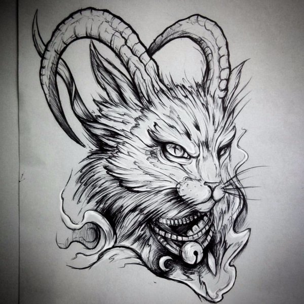 Кот тату эскиз