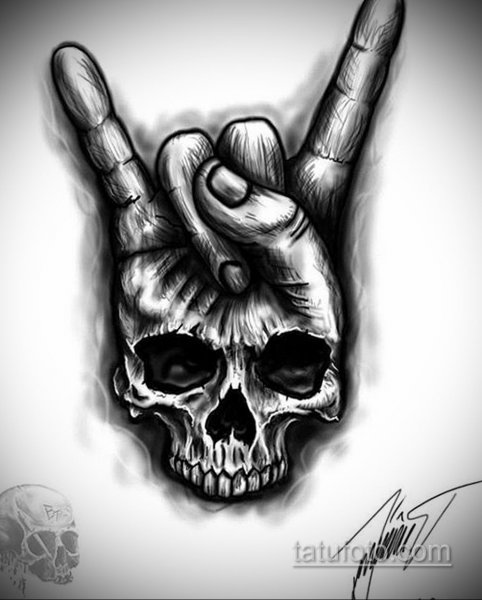 Тату череп на кисти эскиз