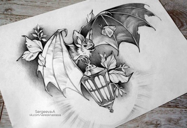 Летучая мышка эскиз тату