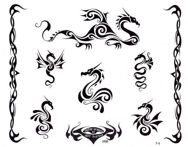 Тату дракон в стиле трайбл