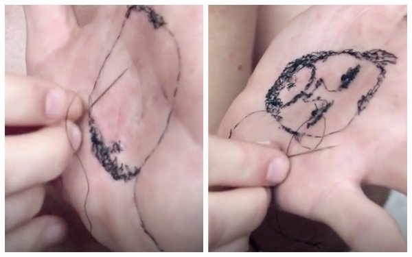 Вышивание ниткой на руке