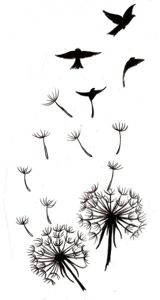 Тату одуванчик с птичками