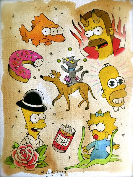 Тату Олд скул симпсоны