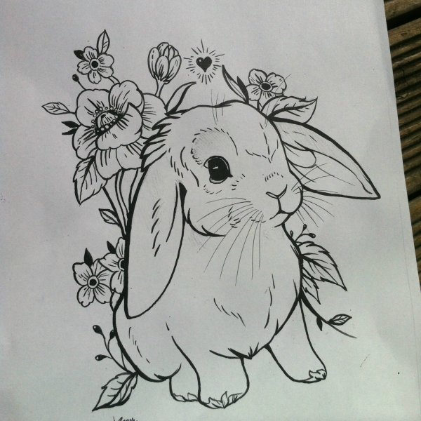 Тату кролик в цветах