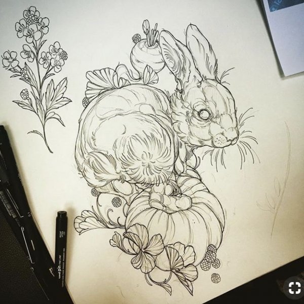 Тату скетч кролик