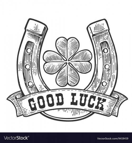 Тату подкова с клевером эскиз