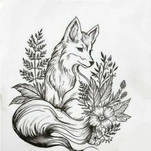 Тату лисы черно-белые