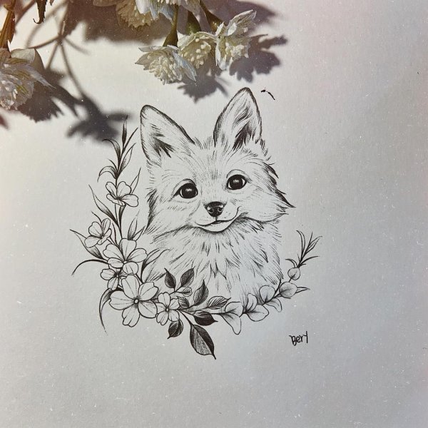 Тату лисы черно-белые