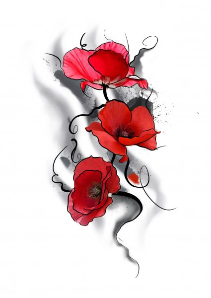 Цветок мака тату эскиз