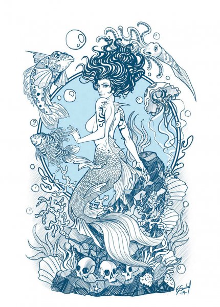 Русалка тату эскиз