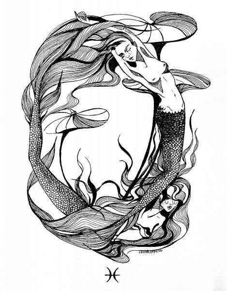 Русалочка тату эскиз
