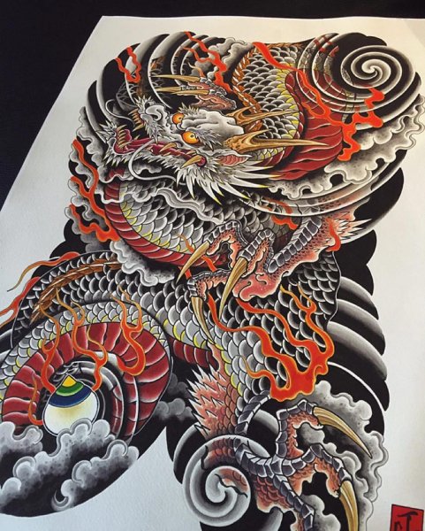 Якудза тату дракон и карпы