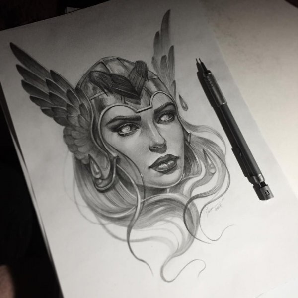 Валькирия тату скетч