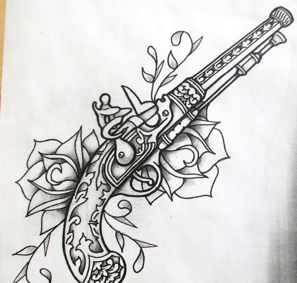 Револьвер тату эскиз