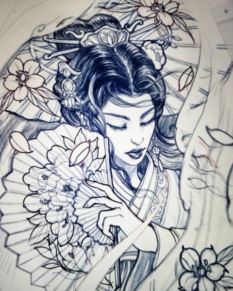 Ориентал тату эскизы гейша