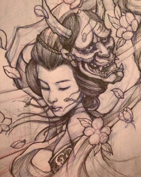 Японские Татуировки эскизы гейши