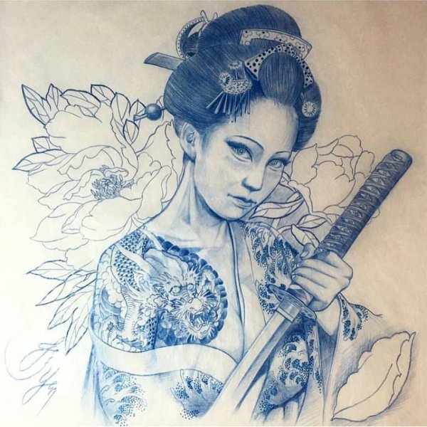 Гейша рисунок эскиз
