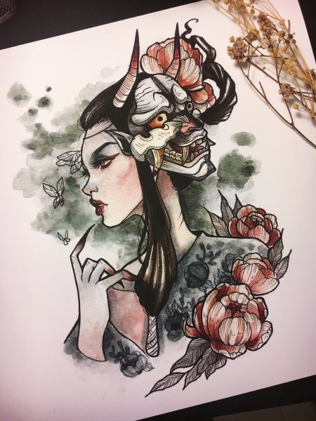 Тату японская девушка эскиз