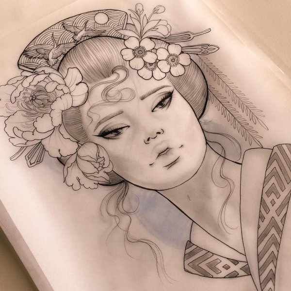 Японская гейша эскиз