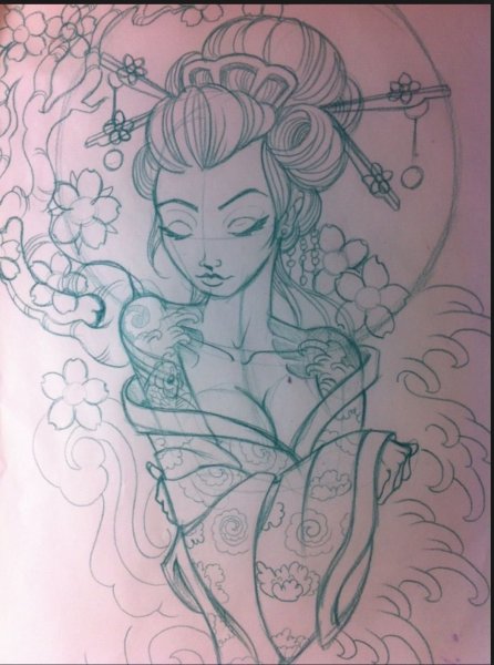 Эскиз тату японская гейша
