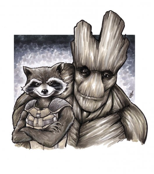 Тату енот и Грут Стражи Галактики