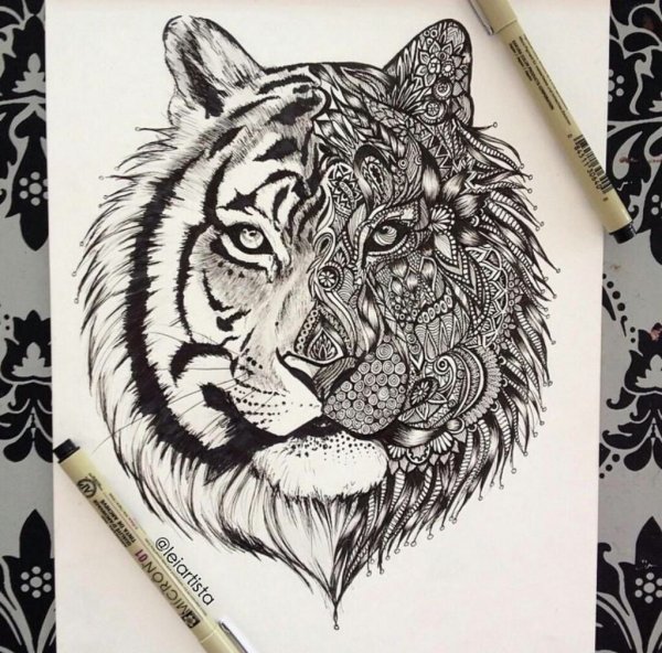 Эскизы тату тигра с оскалом на плече