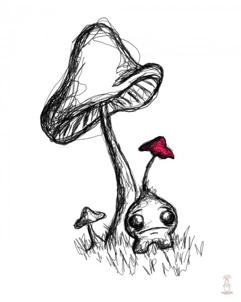 Эскиз тату маленькая гриба