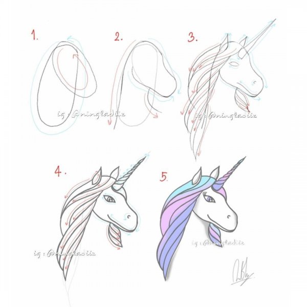 Поэтапное рисование единорога