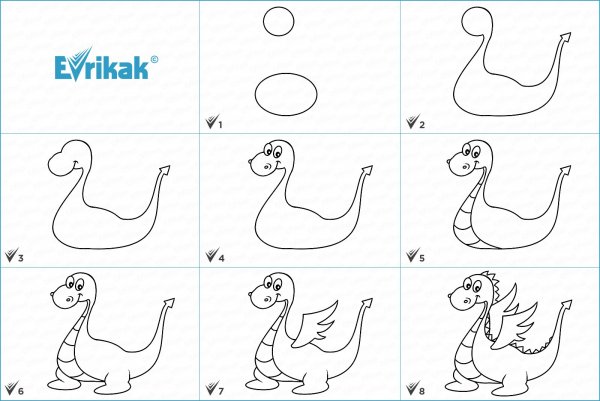 Поэтапное рисование дракона для детей