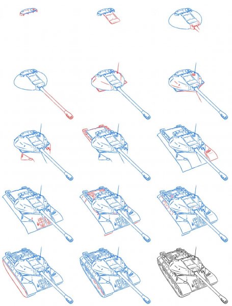 Поэтапный рисунок танка