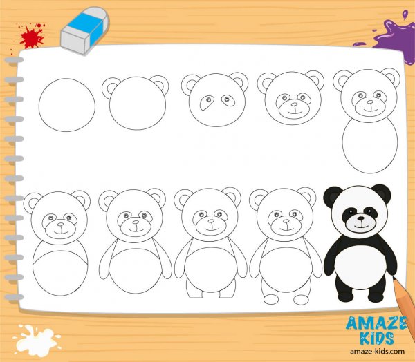 Поэтапное рисование панды для детей