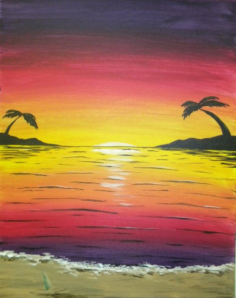 Красивый закат гуашью