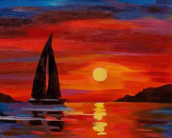 Закат солнца гуашью