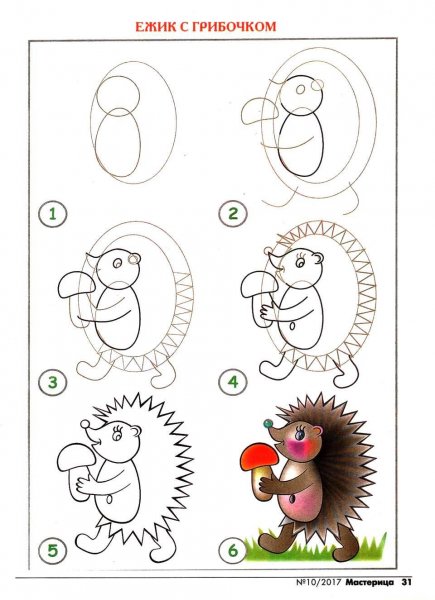 Ежик поэтапное рисование для детей