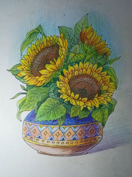 Подсолнухи гуашью пошагово