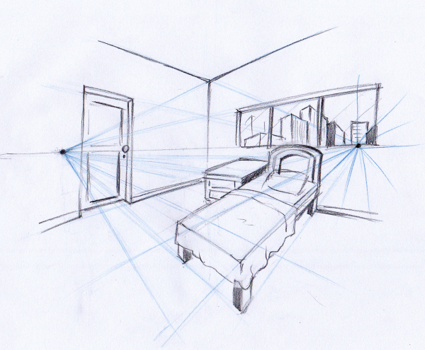 Угловая перспектива интерьера