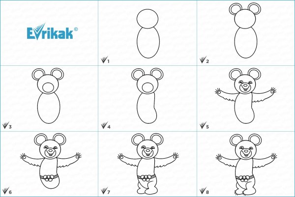 Олимпийский мишка рисунок пошагово