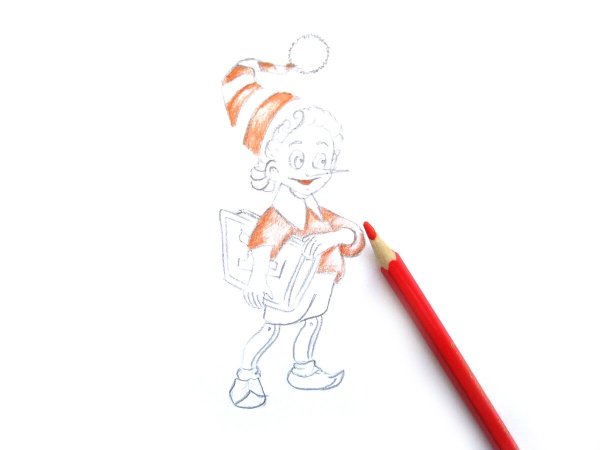 Буратино рисунок карандашом