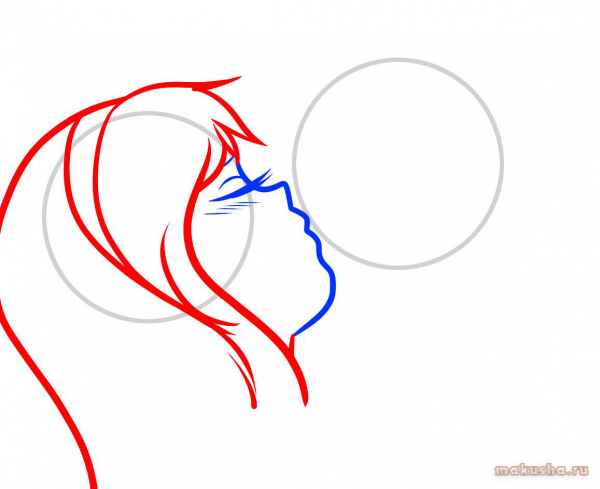 Поэтапный рисунок поцелуя