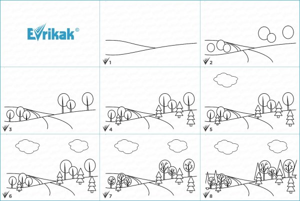 Схема рисования пейзажа для дошкольников