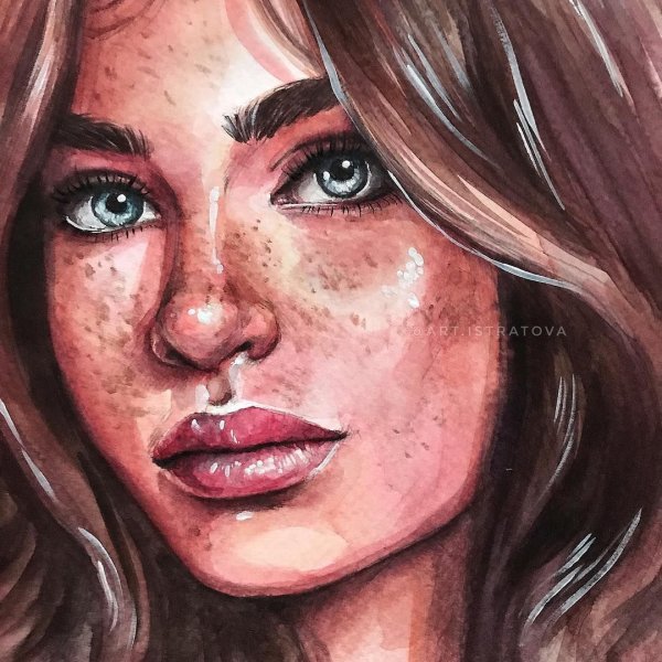 Девушка с веснушками акварель