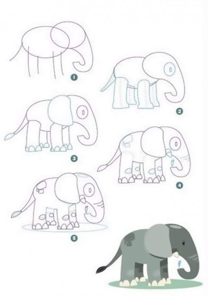 Слон рисунок легкий поэтапно