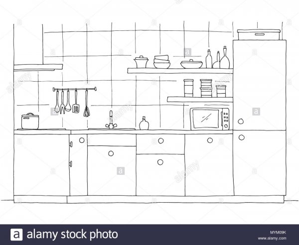 Нарисовать линейную кухню